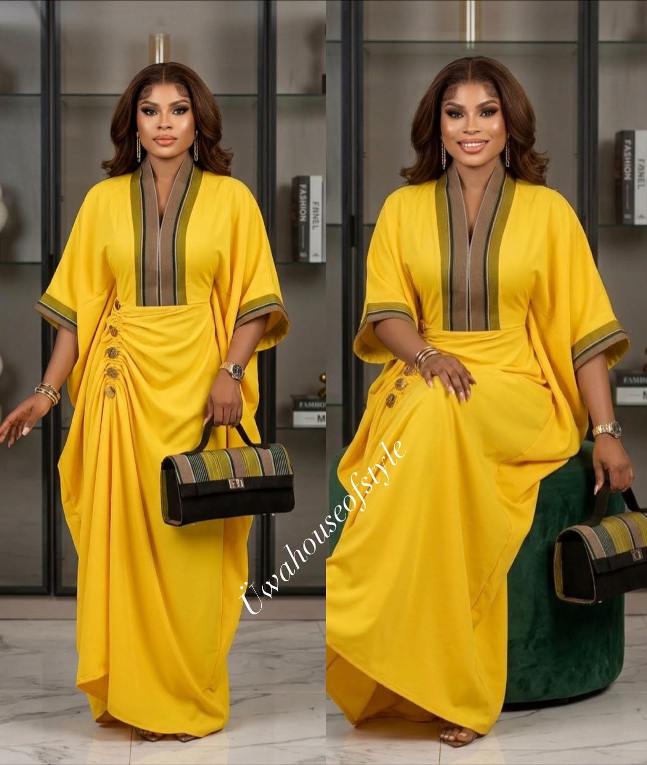 Sunflower Earth-Stripe Drape Kaftan Set